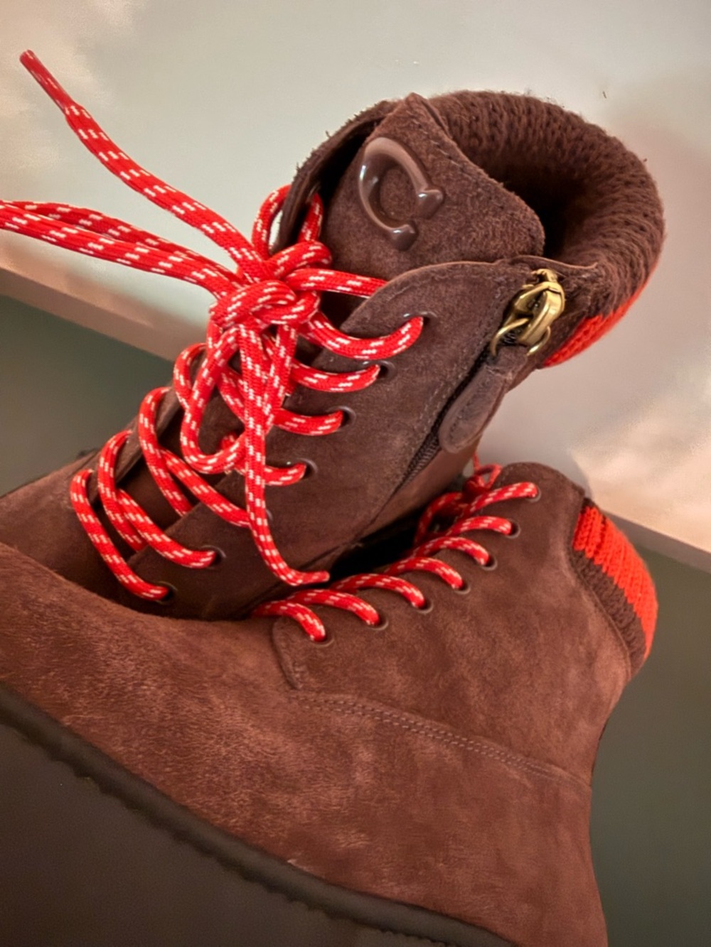 Coach Women's Leah Platform Suede Lace-Up Booties